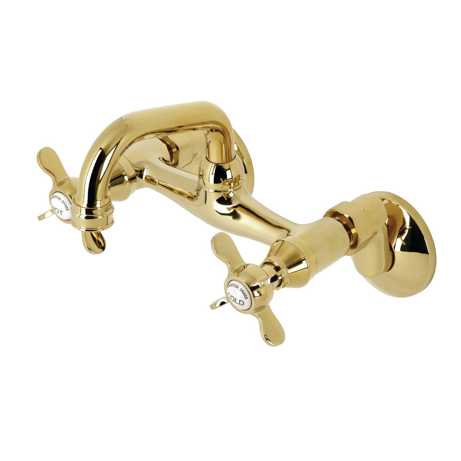 Kingston Heirloom KS112PB - Kingston Two-Handle 2-Hole Wall Mount Bar Faucet, Polished Brass — image 1